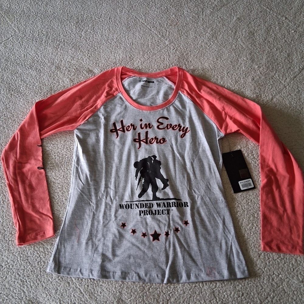 New Harley-Davidson Gray and Coral Long Sleeve Tee
